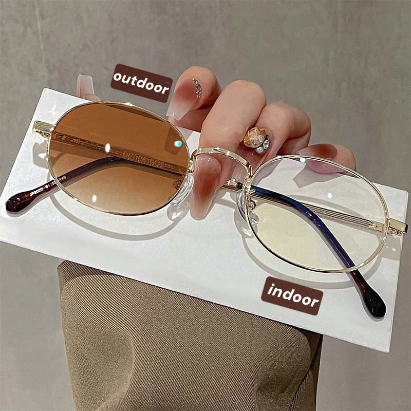 Oval Metal Photochromic Glasses | Myopia Lens Options