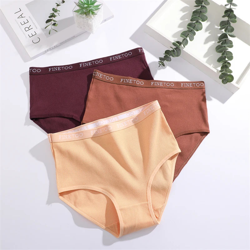 4Pcs/Set Women's Ribbed Striped Cotton Briefs Plus Size Panties Lady High Waist Breathable Underwear Solid Lingerie Shorts S-XXL