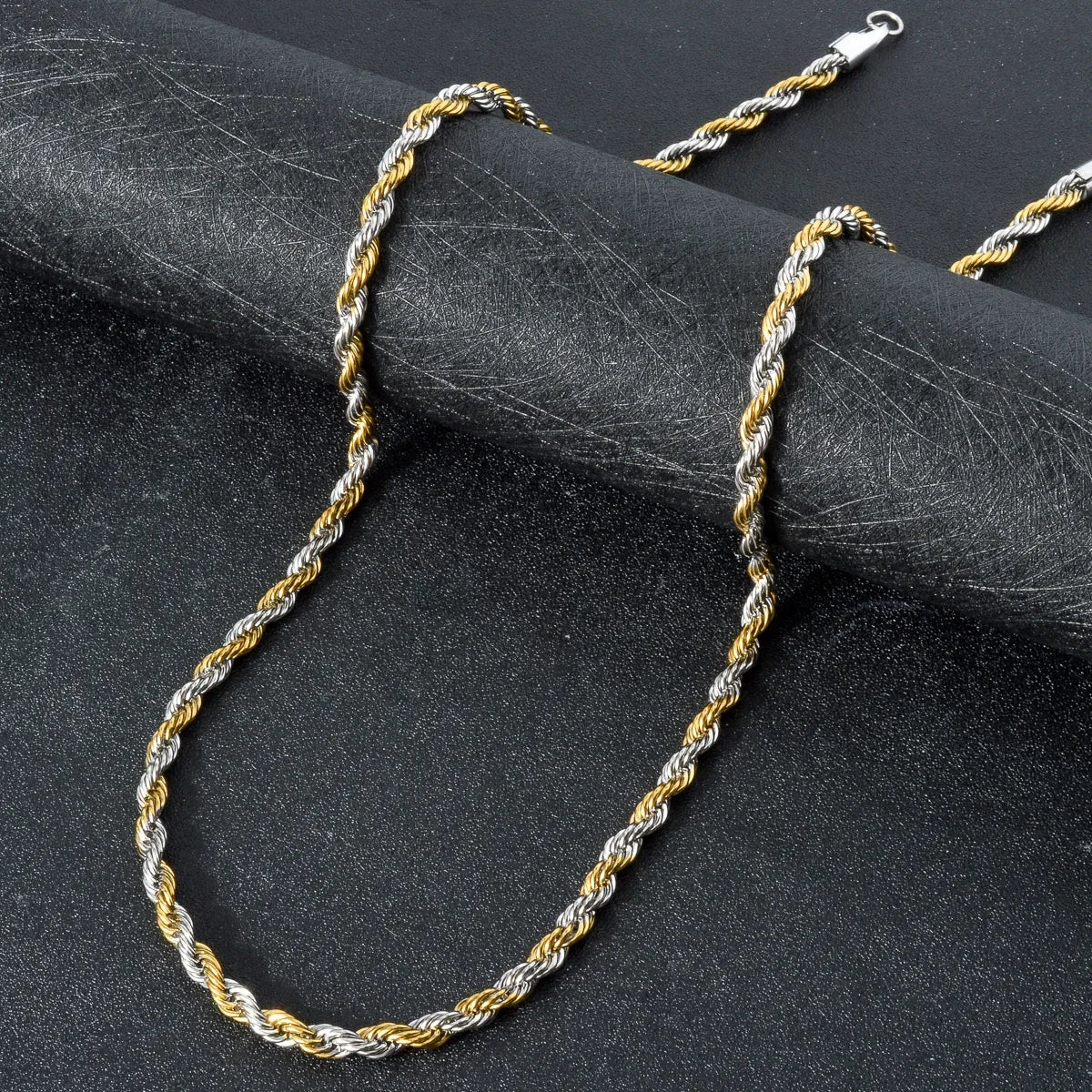 Twisted Rope Chain Necklace – 3mm Punk Stainless Steel Long Necklace for Men & Women