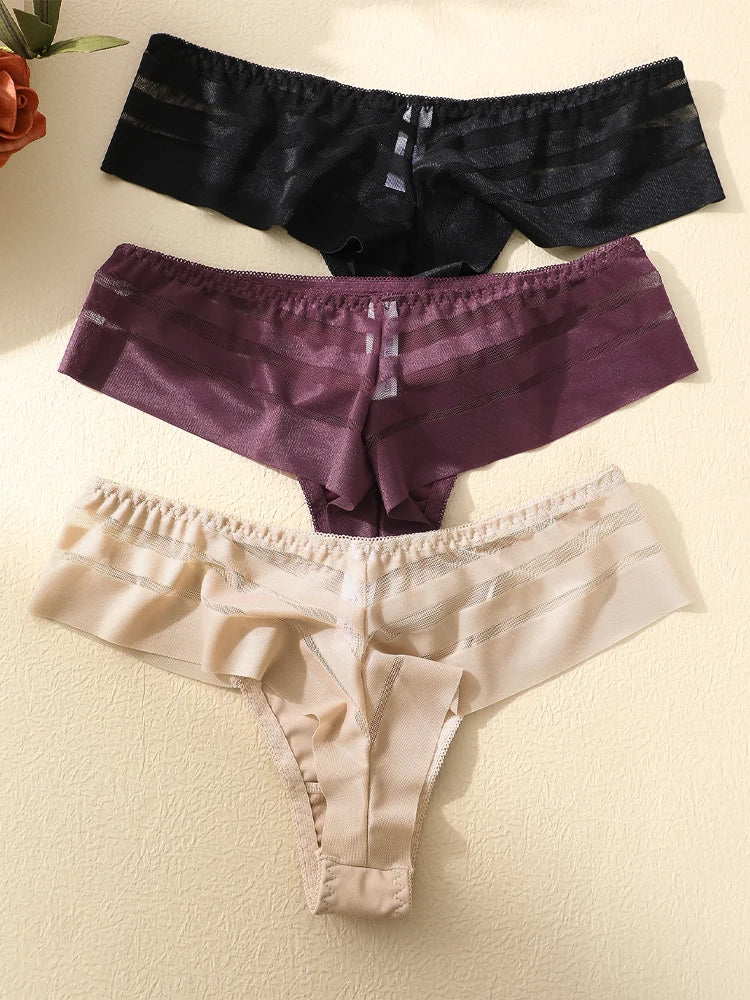 3-Pack Lace Hollow-Out Bow Thongs — Silky Low-Rise G-String Panties