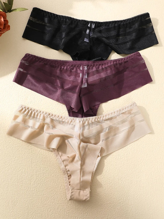 3-Pack Lace Hollow-Out Bow Thongs — Silky Low-Rise G-String Panties