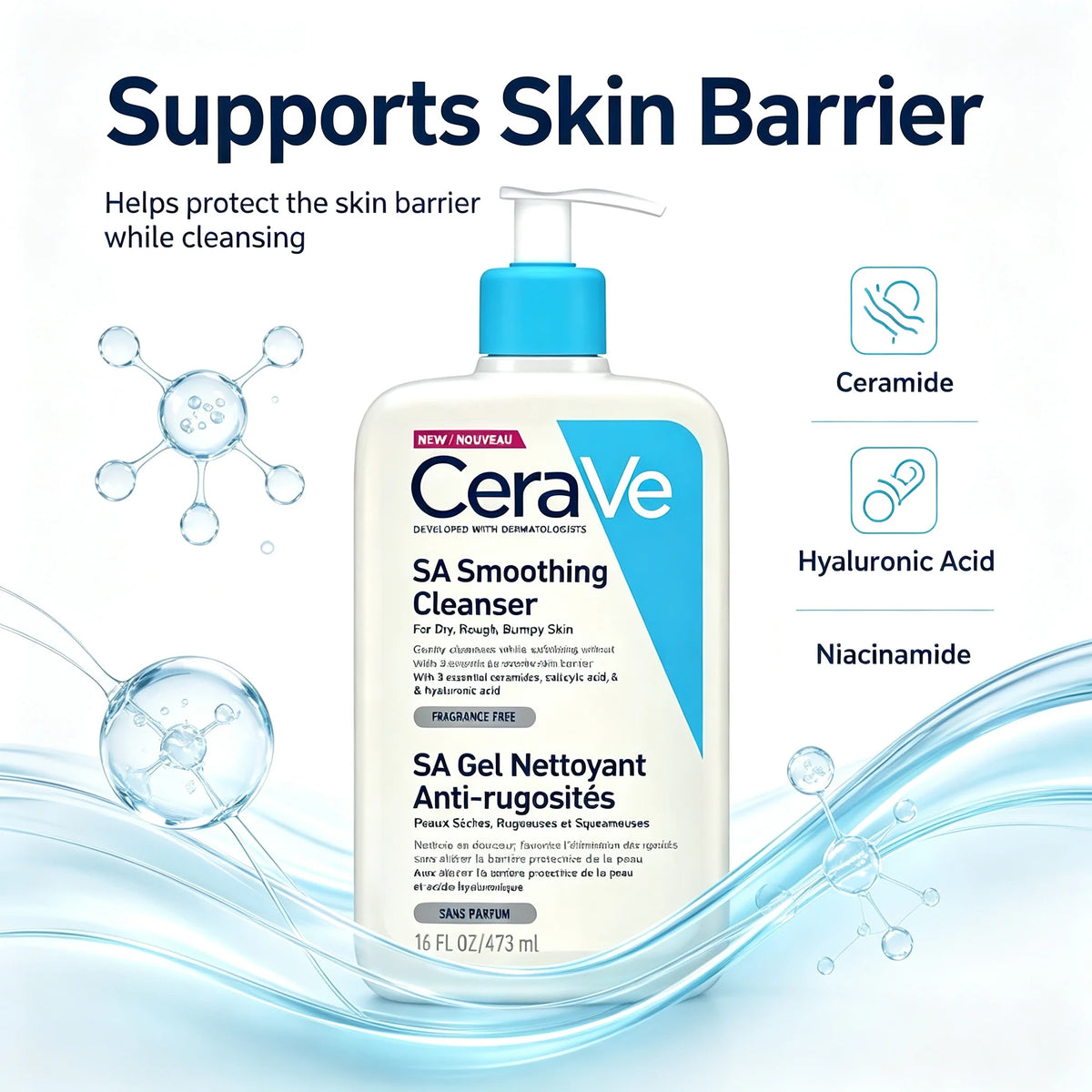 CeraVe SA Smoothing Cleanser for Face & Body – 473ml