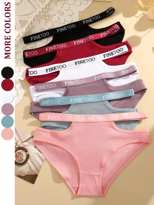 3-Pack Double Letter Belt Hollow-Out Brief Panties – Fashion Cotton Underwear for Women (S–XL, 8 Color Sets)