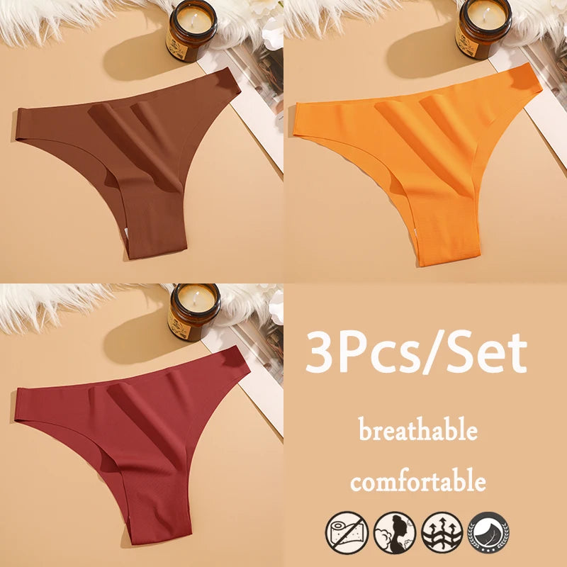 FINETOO 3Pcs/Set Ice Silk Seamless Underwear Low Waisted Brazilian Pants Breathable High Elasticity Lingerie Intimates Panties