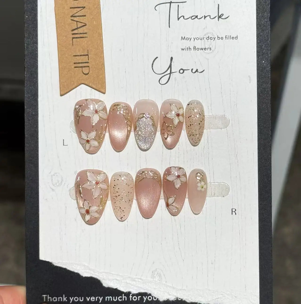 Pink Ombre Press-On Nails – Handmade Almond 3D Flower Designs, 10 Pieces