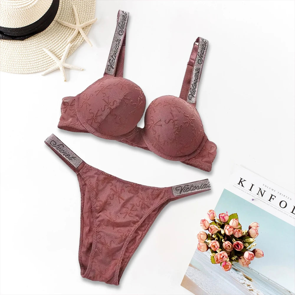 Women's Heart Pattern Lace Bralette & Panty Set – Stretchy Breathable Lingerie