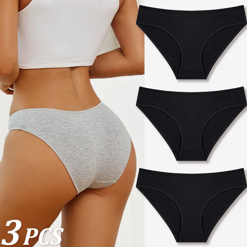 3-Pack Cotton Low-Rise Briefs – Breathable Lace-Trim Underwear for Women (S–XL, 20 Color Sets)