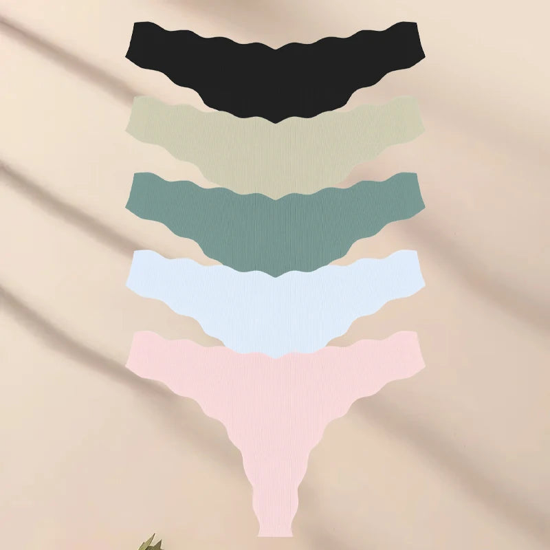 5Pcs Women's Seamless Comfy Thong Panties for Women Sport Running Underwear Set Sexy Low-Rise Solid V-Strings Invisible Lingerie