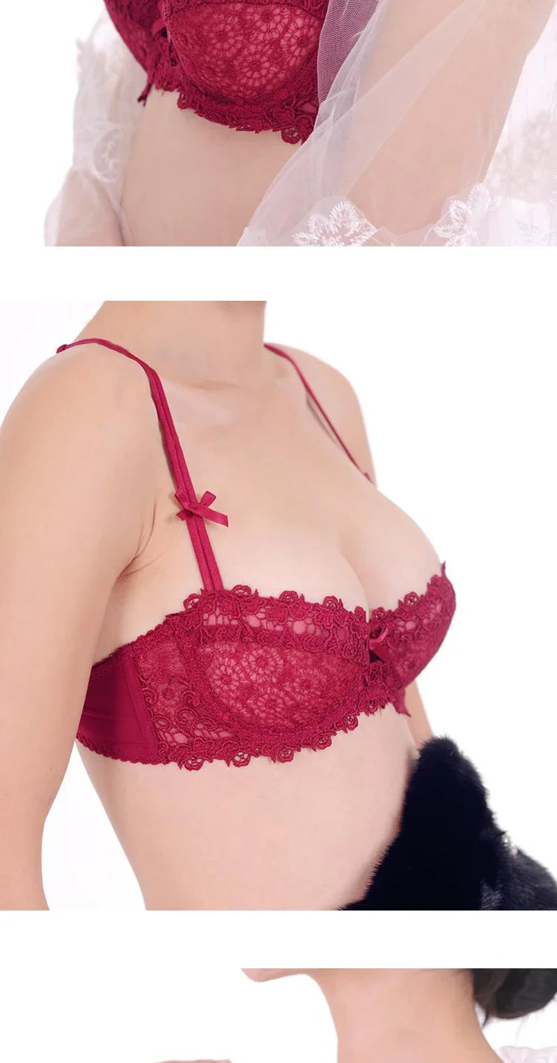Women's Plus Size Sexy Half Cup Lace Bra | Sheer Mesh Unlined Bralette with Underwire | Natural Lift Lingerie for A-D Cup (70A–95D)