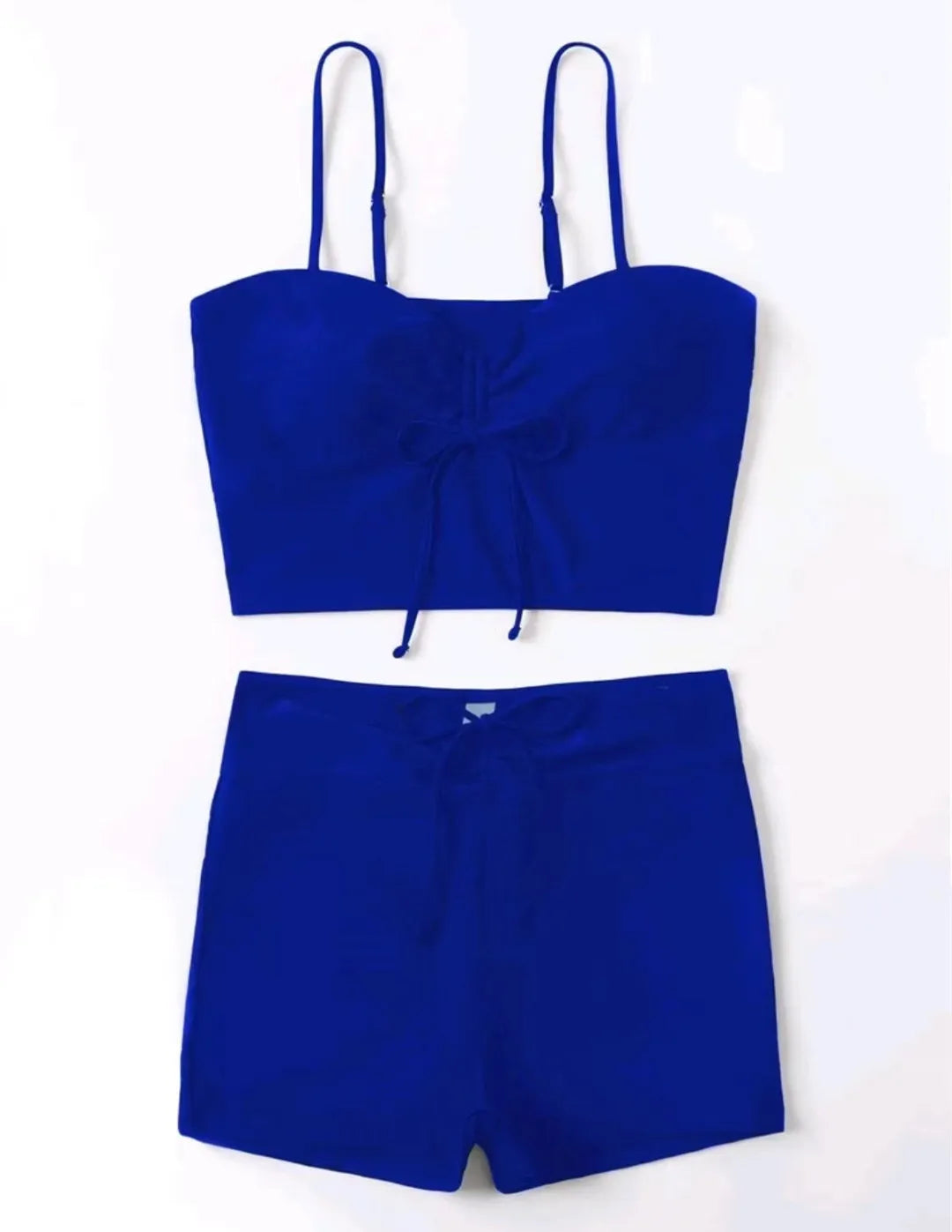 High Waist Shorts Bikini Set — Drawstring Top & Swim Shorts | Women's Swimwear
