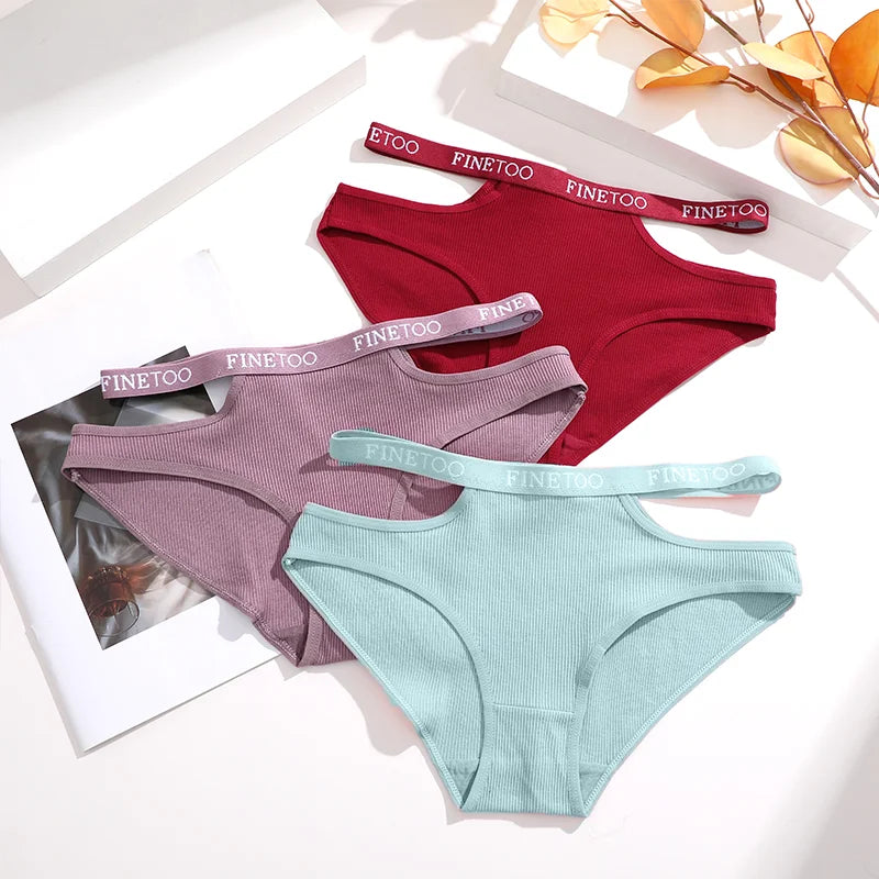 3-Pack Double Letter Belt Hollow-Out Brief Panties – Fashion Cotton Underwear for Women (S–XL, 8 Color Sets)
