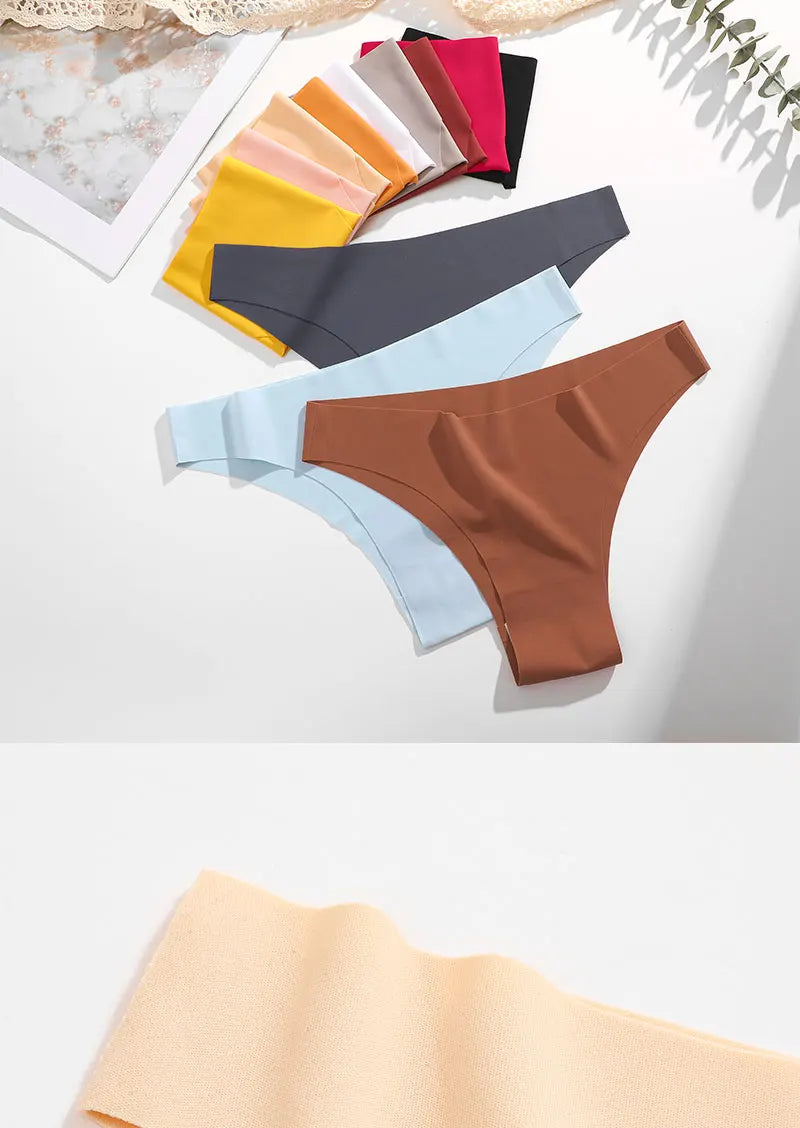 FINETOO 3Pcs/Set Ice Silk Seamless Underwear Low Waisted Brazilian Pants Breathable High Elasticity Lingerie Intimates Panties