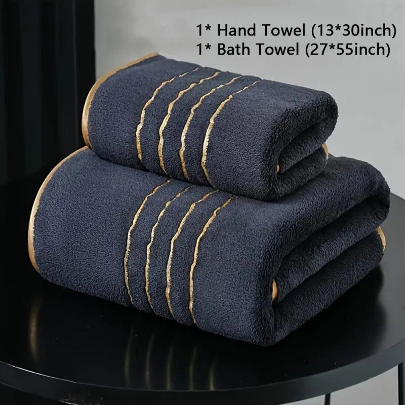 Golden Striped Coral Fleece Bath Towel Set – Ultra-Soft, Quick-Dry, Machine Washable (2, 3, 6 or 8 Pcs)