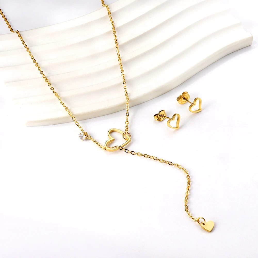 LUXUKISSKIDS Fashion Water Drop Choker Necklace Earrings Sets Stainless Steel Woman/Girls Luxury Jewelry Set Wedding Accessories