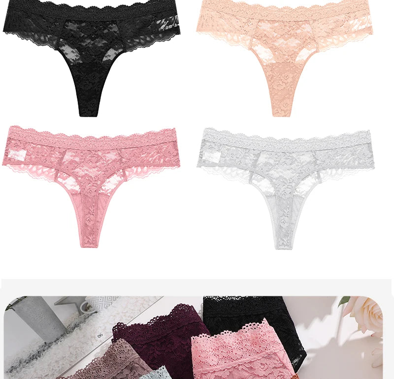 FINETOO 3PCS/Set S-XL Women Sexy Panties G-string Sexy Woman's Underwear Girl Lace Lingerie Female Bikini Lady Thong Intimates