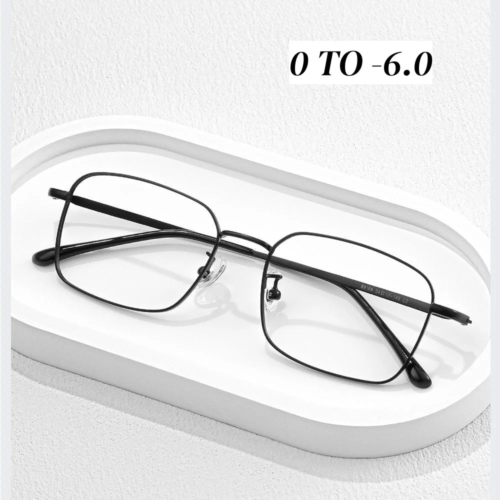 Square Metal Myopia Glasses | -0.50 to -6.00 Lens Options