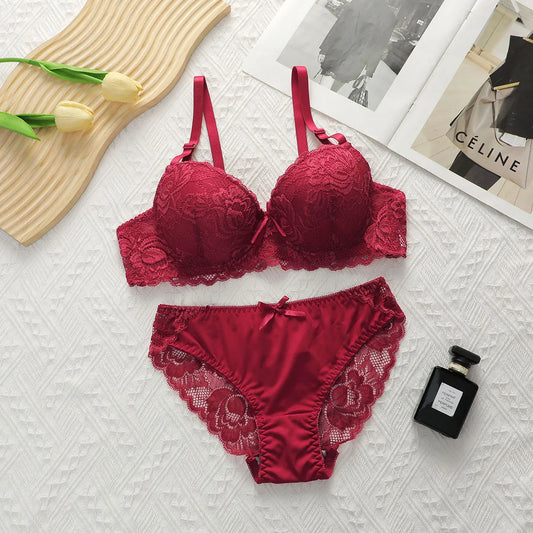 Floral Lace Push-Up Bra & Bikini Brief Set — 3/4 Cup Underwire | Women's Lingerie