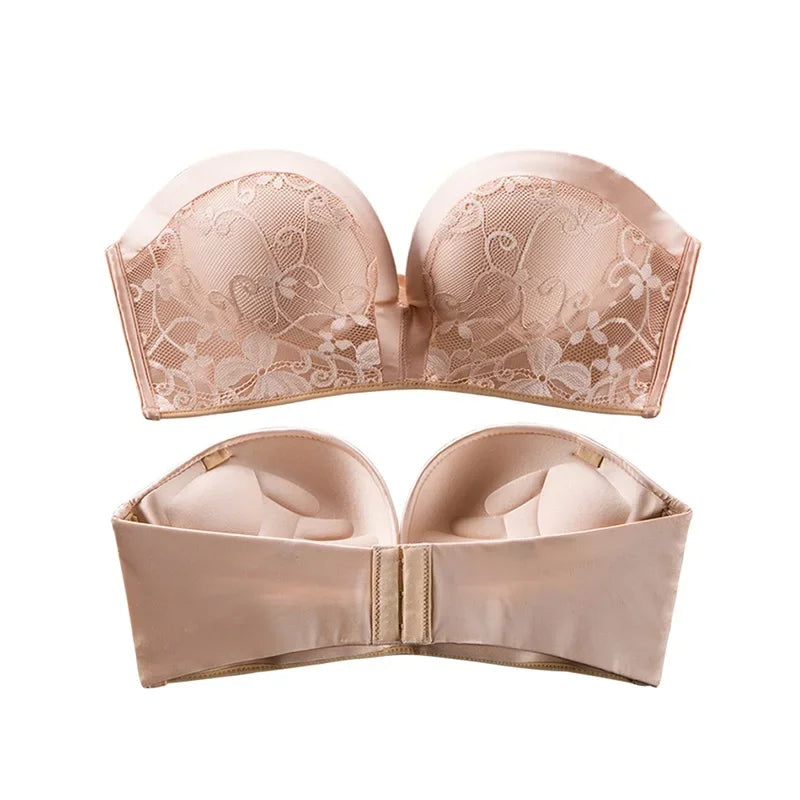 Women's Strapless Push Up Bra & Seamless Invisible Underwear Set | Lace No-Show Panties for Backless Wedding Dress (70A–85B)