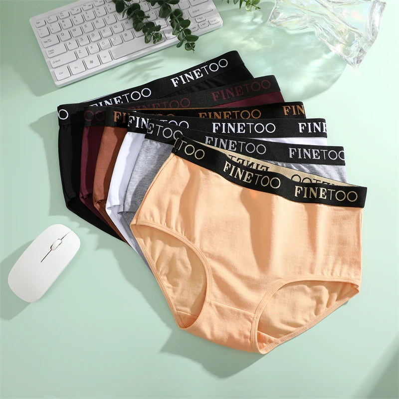 FINETOO 4Pcs Cotton High Waist Seamless Underwear Women's Breathable Elastic Belts Panties Plus Size Comfortable Lingerie S-XXL