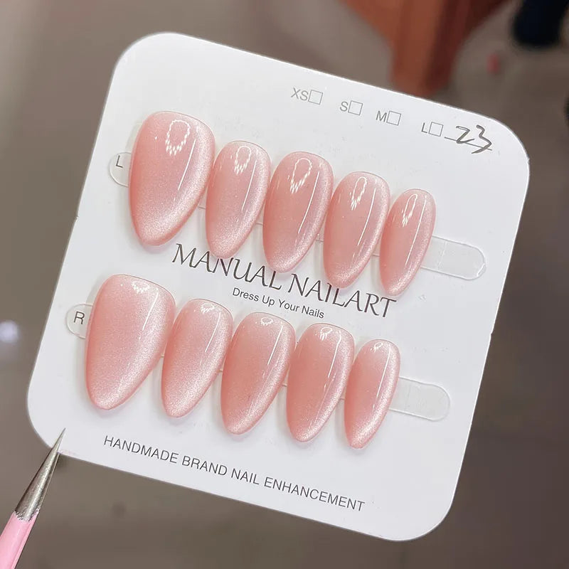 Cat Eye Almond Press-On Nails - 10-Piece Handmade Set