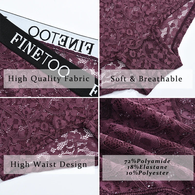High-Waist Lace Bikini Panty – Hollow Floral Breathable Underwear for Women (S–XL, 6 Colors)