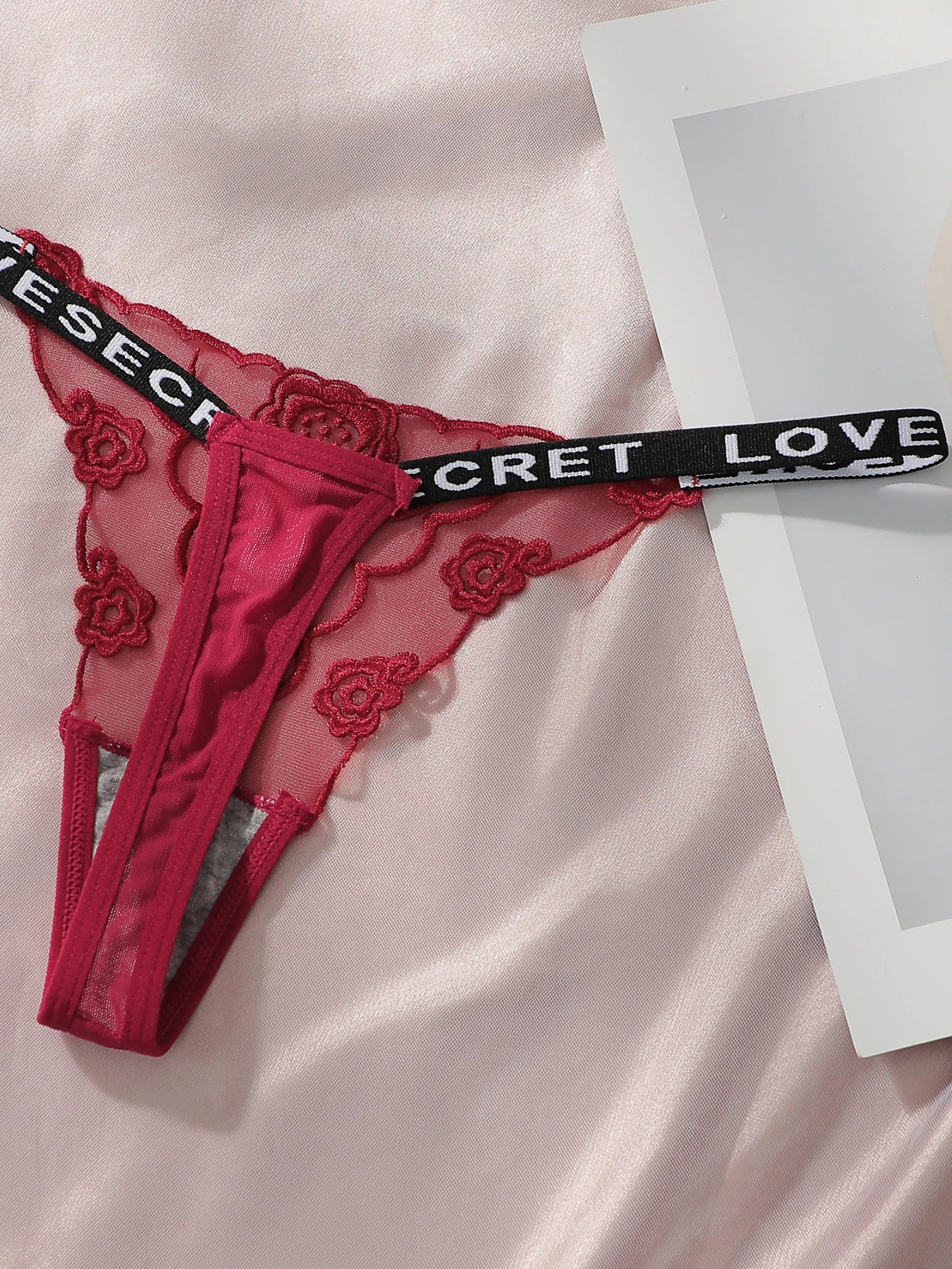 2-Pack Embroidered Rose Thong Set — Sheer Mesh G-String | Women's Sexy Lingerie
