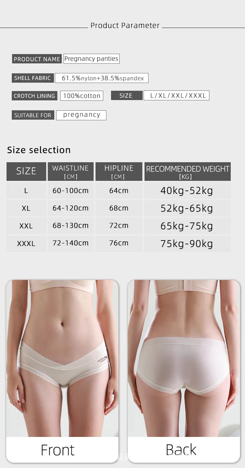 3pcs Seamless Maternity Underwear Plus Size Ice Silk Breathable Low Rise Belly Support Maternity Panties Pregnancy Underwear