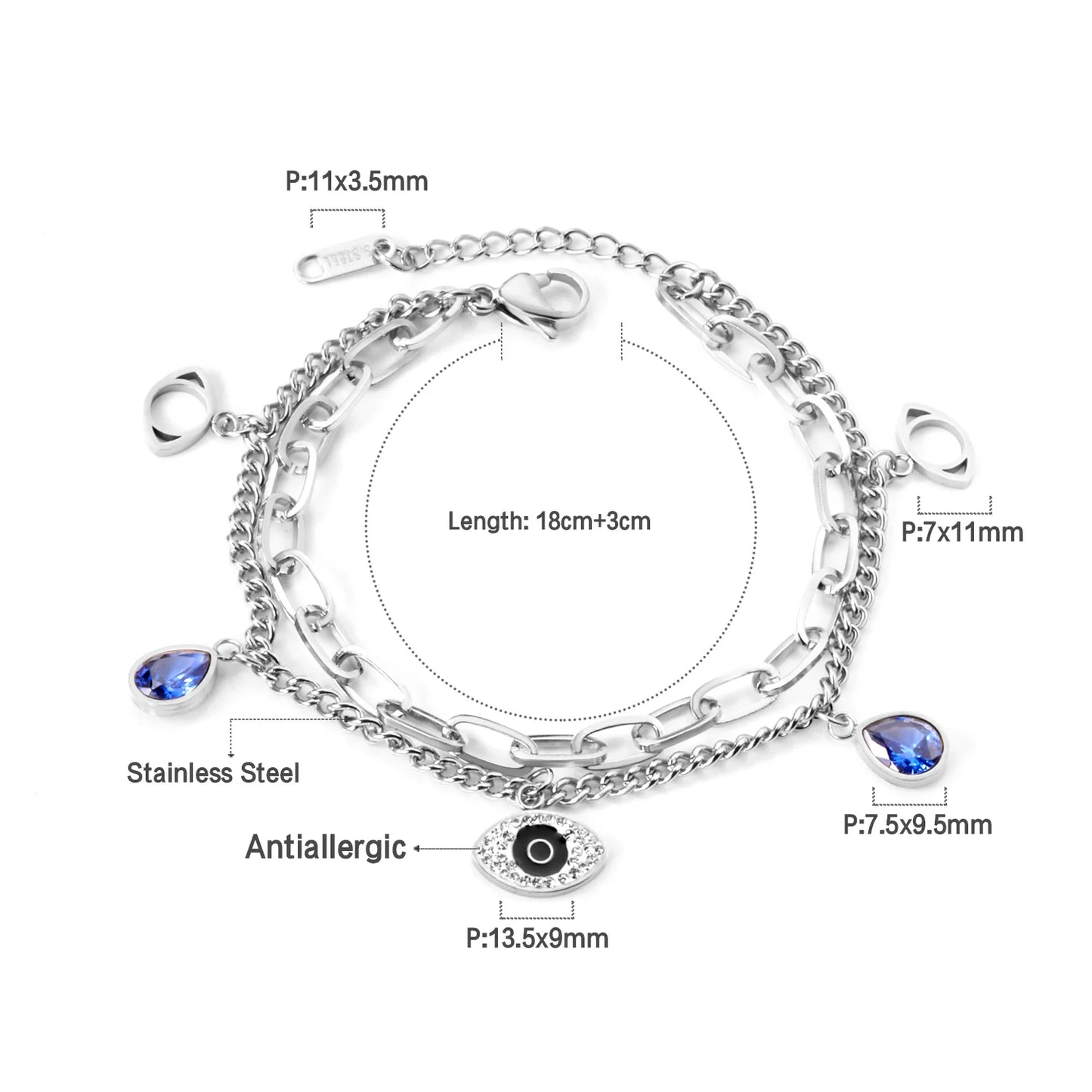 Evil Eye Bracelet – 18K Gold-Plated Stainless Steel Boho Charm Bracelet for Women