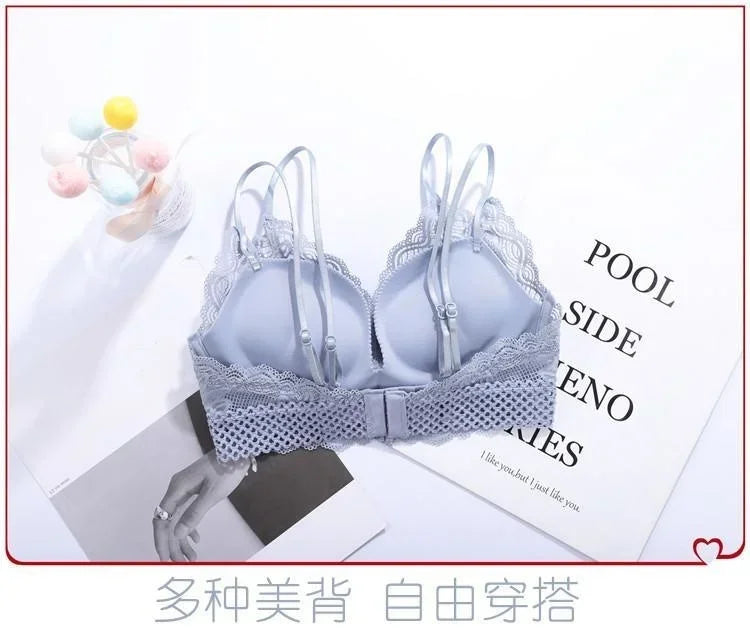 Women's Deep V Sexy Push Up Bra for Small Flat Chest | Ultra-Thick 3D Cup Lingerie with Gathered Back | Wire-Free Beaded Bra Set (32–38 / 70–85 AB)