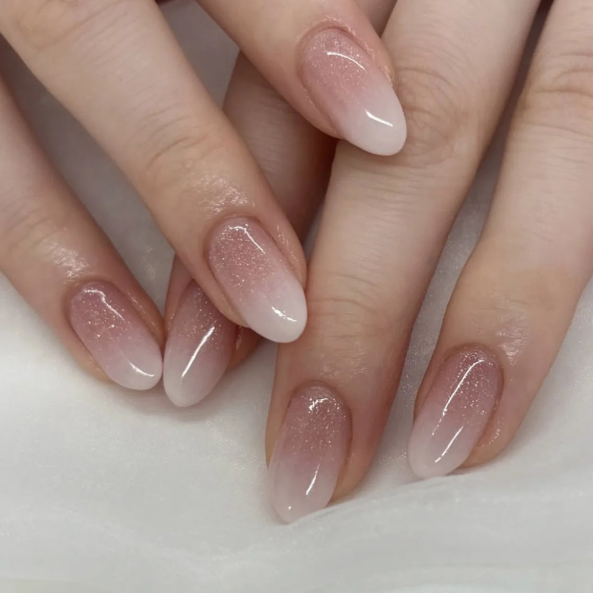 Almond Press-On Nails - French Tip & Gradient Designs, 24-Piece Set