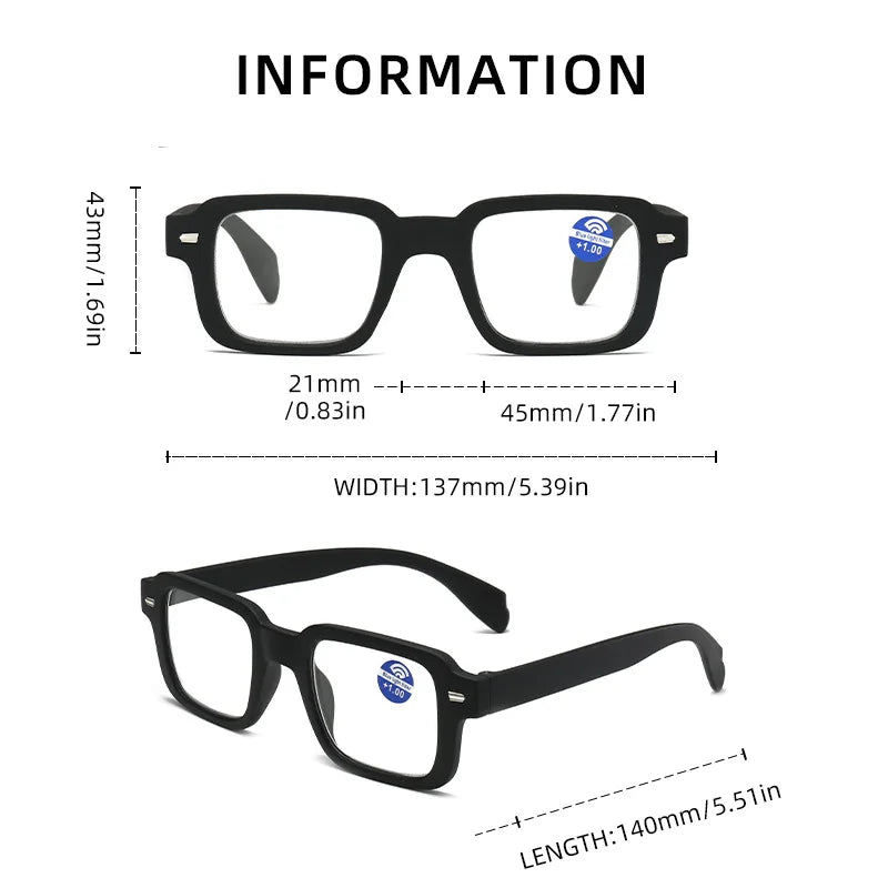 Unisex Rectangle Reading Glasses | 3 Colors, +1.00 to +4.00