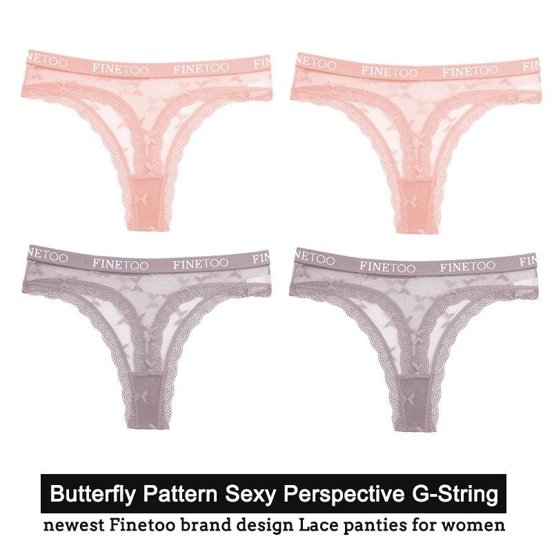 Women's Floral Lace G-String Thongs – 4-Piece Set | Butterfly T-Back Sexy Underwear (S–XL)