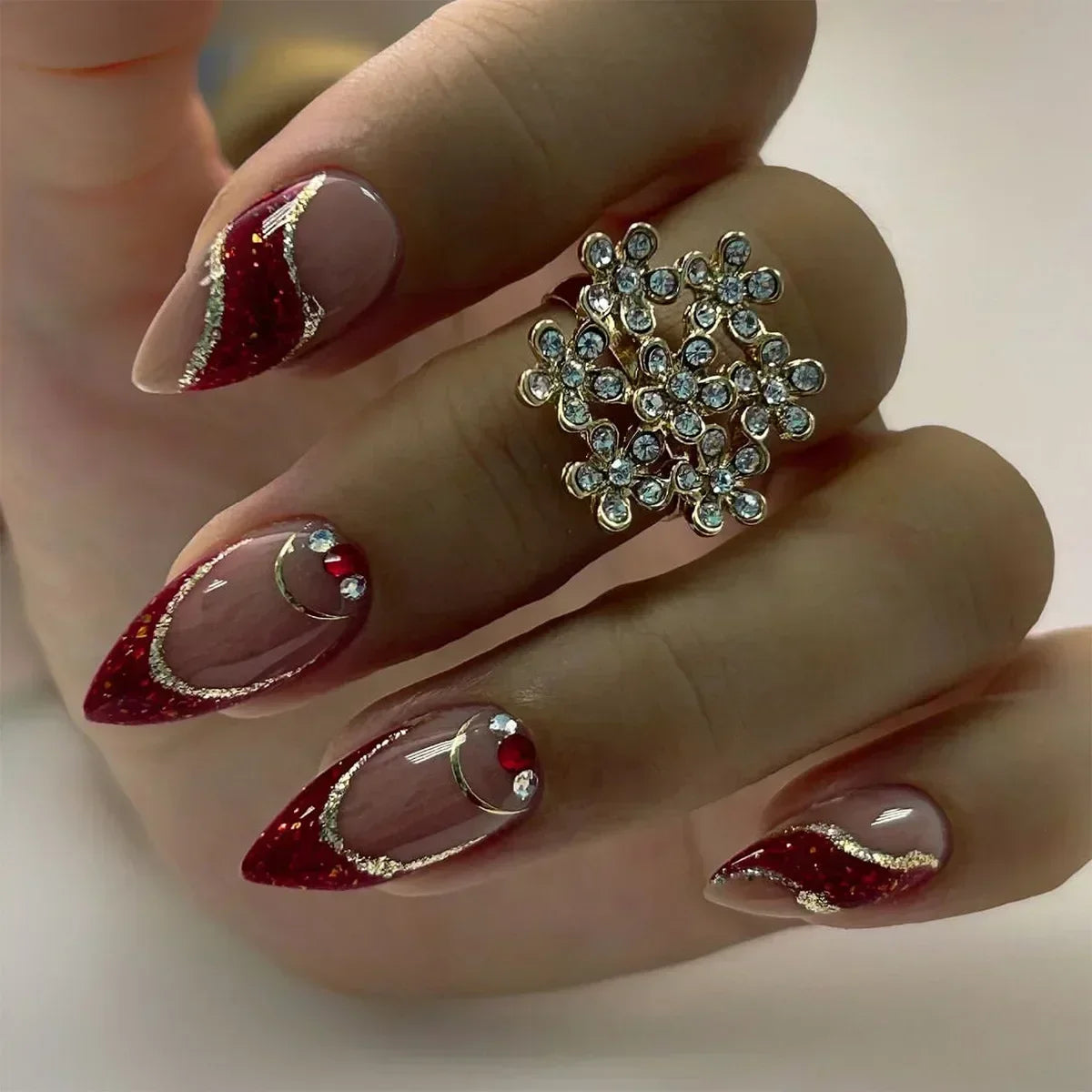 Long Coffin Press-On Nails with Glue – Nude, Pink & Color Designs, 24 Pieces