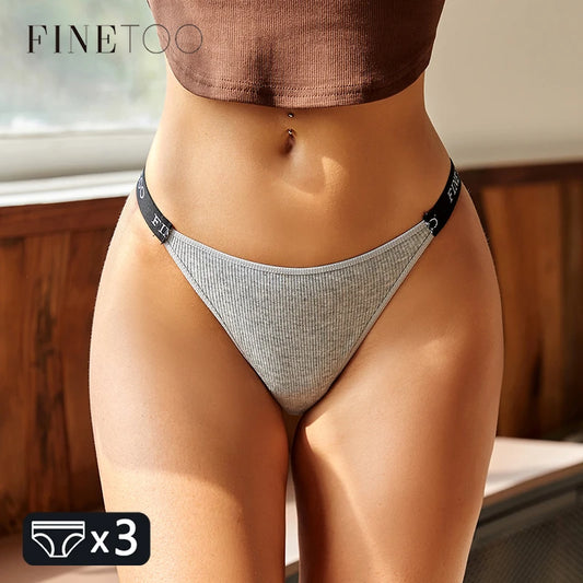 3-Pack Ribbed Cotton V-Cut Bikini Briefs — Low-Rise Logo Waistband Panties