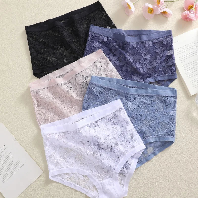 High-Waist Floral Lace Hollow Brief Panties – Breathable Sexy Underwear for Women (S–2XL, 9 Colors)
