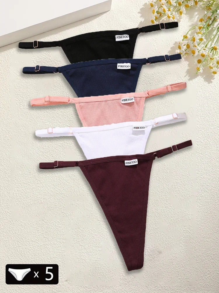 5-Pack Seamless Cotton G-String Panties – Adjustable Waist Low-Rise Underwear for Women (S–XL, 8 Color Sets)