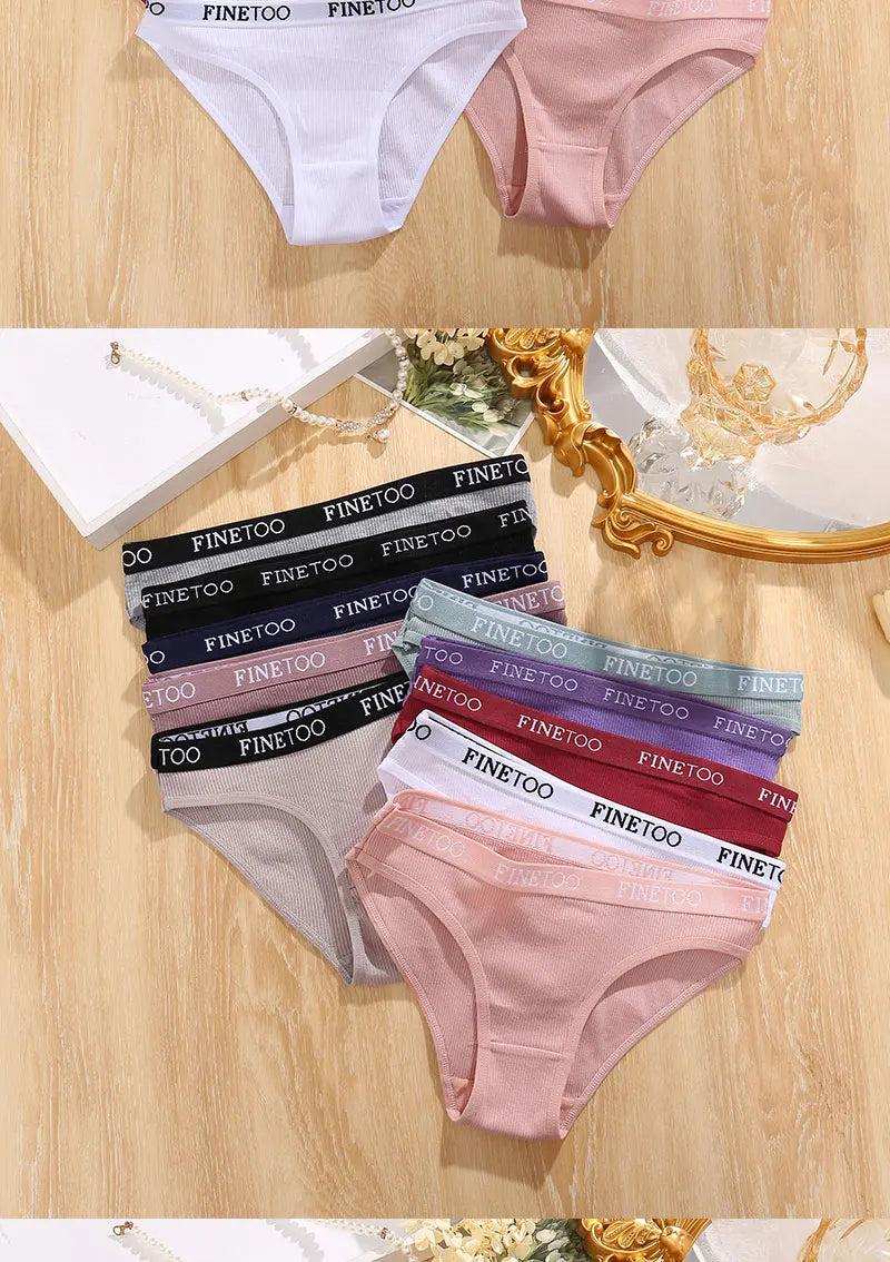FINETOO 4PCS/Set Women's Cotton Panties Sexy Low Rise Briefs Letter Belt Underwear Female Underpants Intimates Lingerie M-2XL