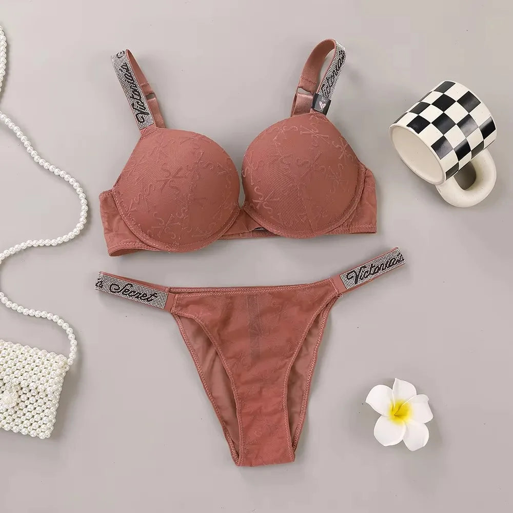 Women's Sporty Classic Padded Push-Up Bra & Panty Set – Adjustable Seamless Lingerie