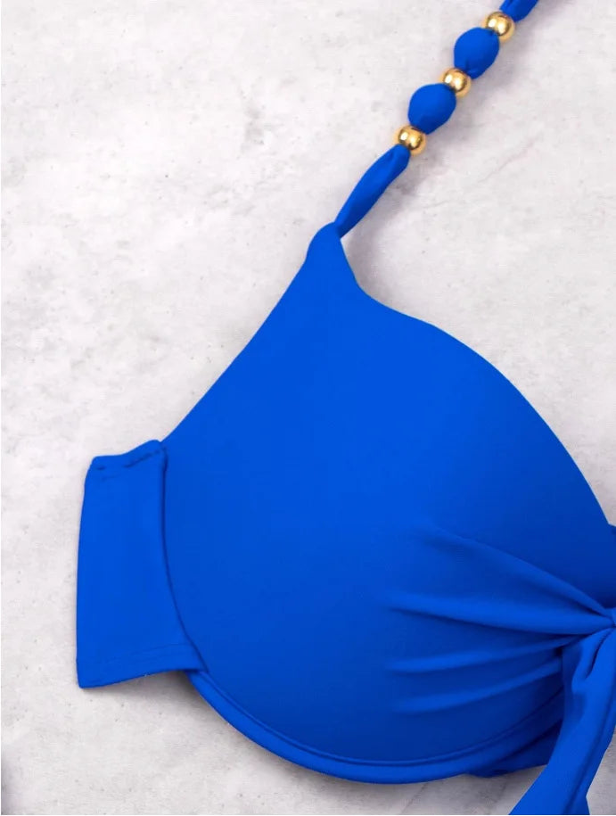 Push-Up Halter Bikini Set — Bow-Tie Top & Printed Side-Tie Bottoms | Women's Swimwear