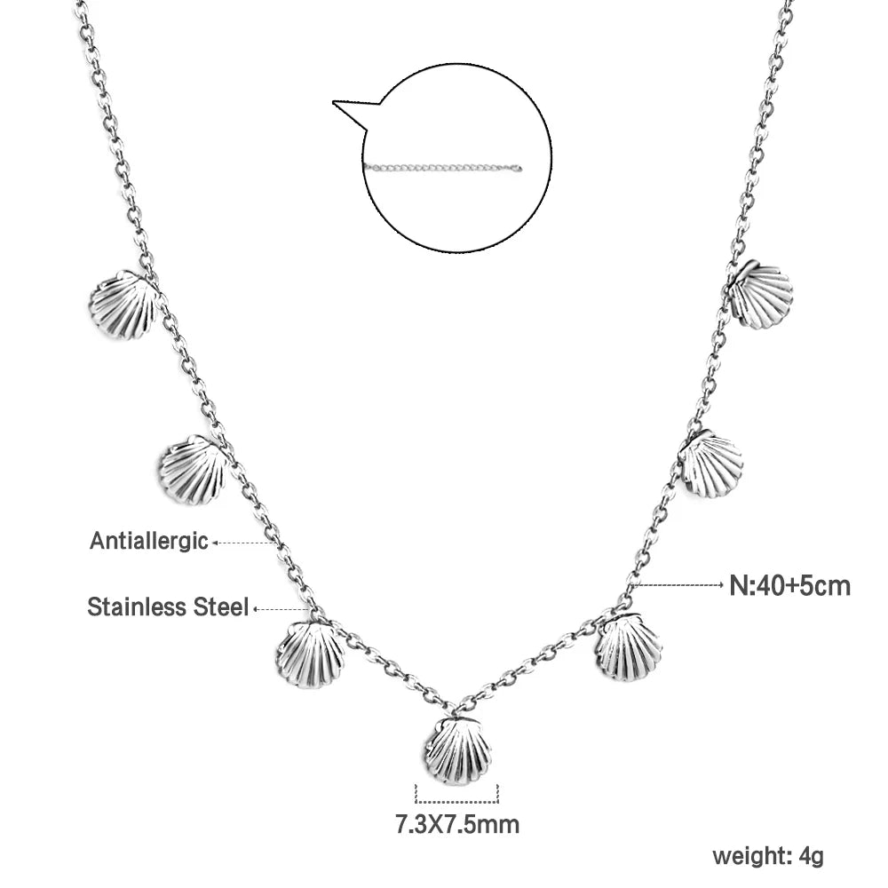 Shell Jewelry Set – 18K Gold-Plated Stainless Steel Necklace, Earrings & Bracelet for Women