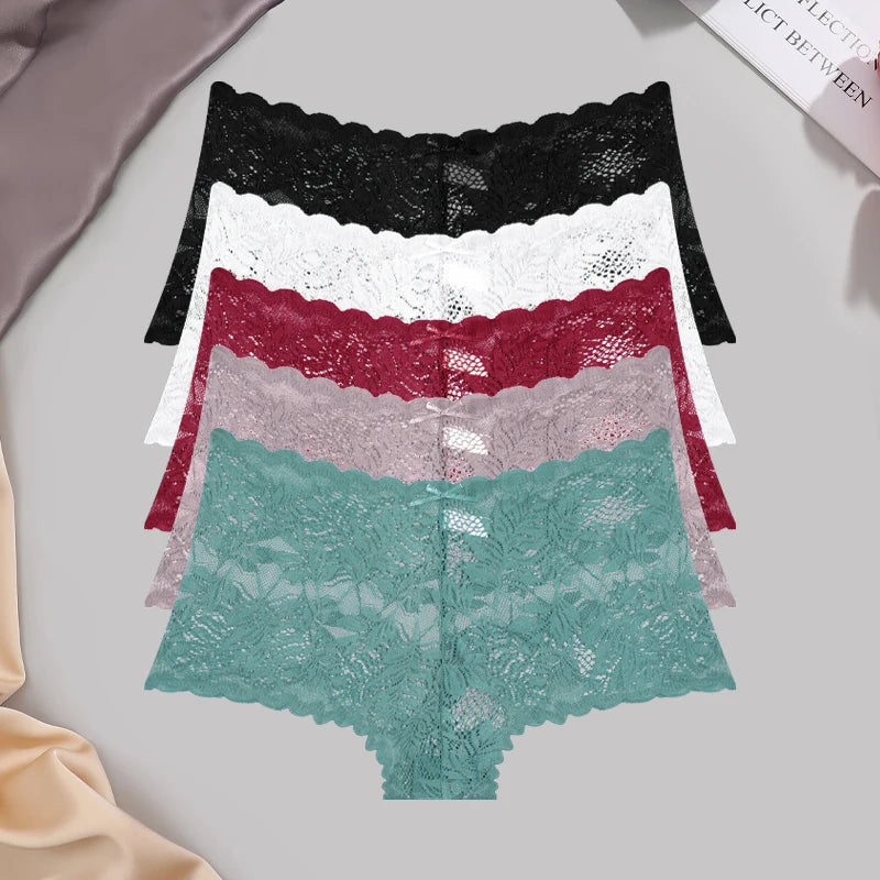 5-Pack Lace Floral Boyshorts — Low-Rise Hollow Out Panties