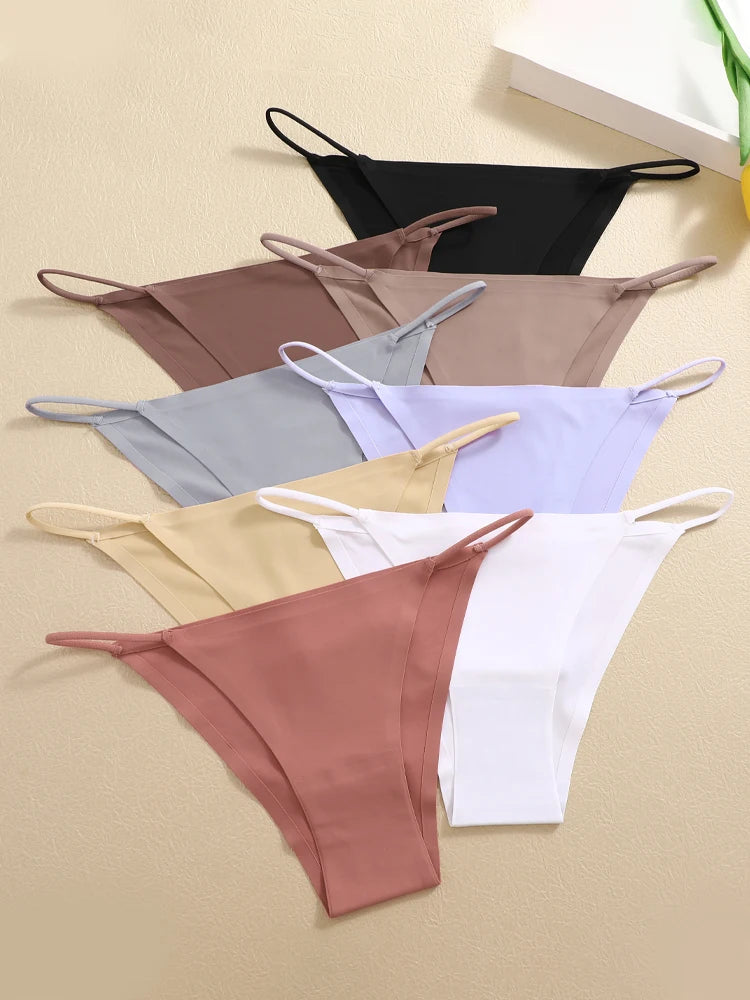 FINETOO 6Pcs Seamless Ice Silk Underwear for Women Sexy Thin Strap Briefs Girls Low Waist Breathable Panties No Trace Lingerie