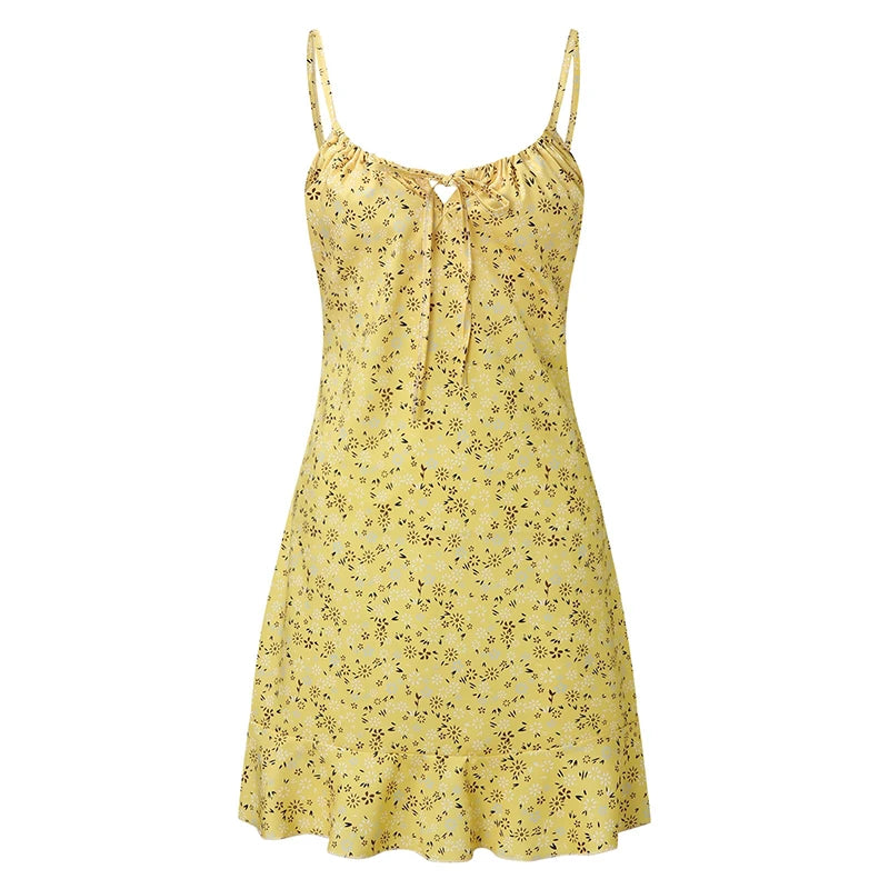 Floral Print Spaghetti Strap Mini Camisole Dress – Fit & Flare, Zipper | Women's Summer Beach Dress S–5XL