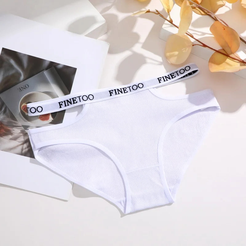 3-Pack Double Letter Belt Hollow-Out Brief Panties – Fashion Cotton Underwear for Women (S–XL, 8 Color Sets)