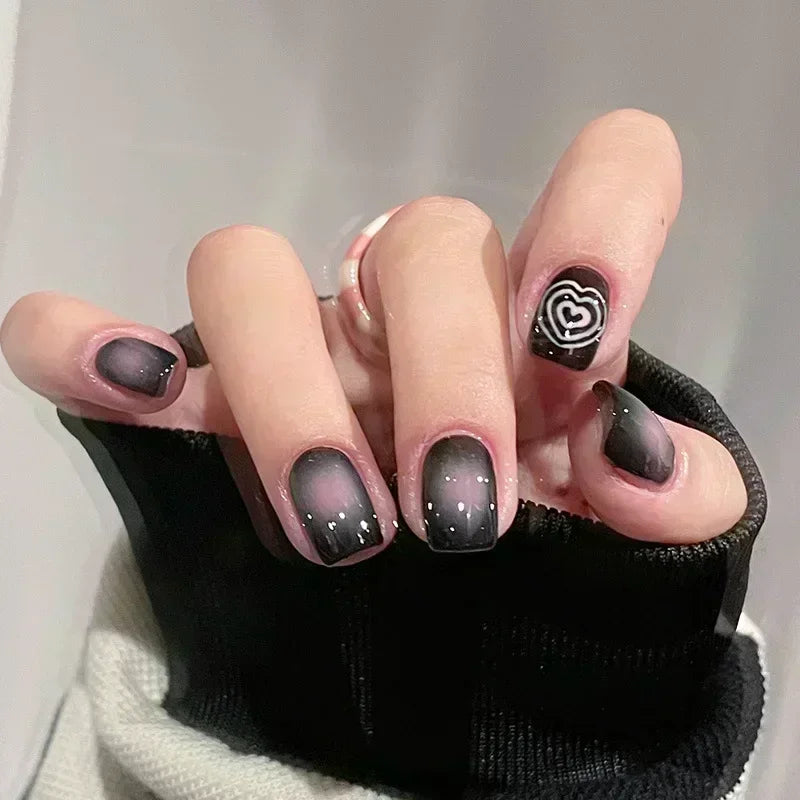 Short Press-On Nails - French Tip, Bow & Glitter Designs, 24 Pieces