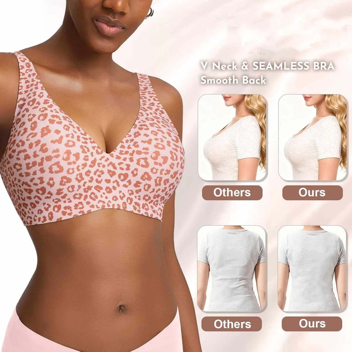 Women's Seamless Leopard Print Bra – Wire-Free Full Cup Push-Up | Breathable Everyday Bra