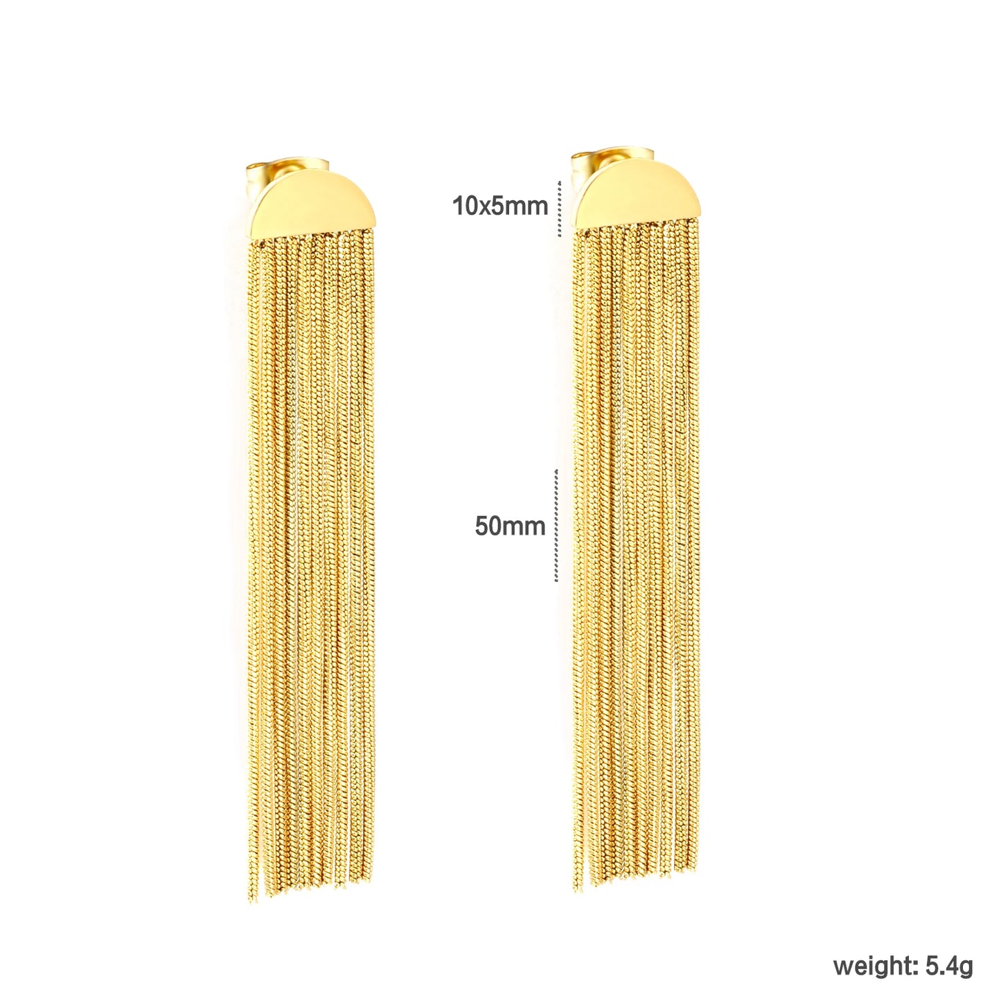 Long Tassel Drop Earrings – 18K Gold-Plated Stainless Steel Dangle Earrings for Women