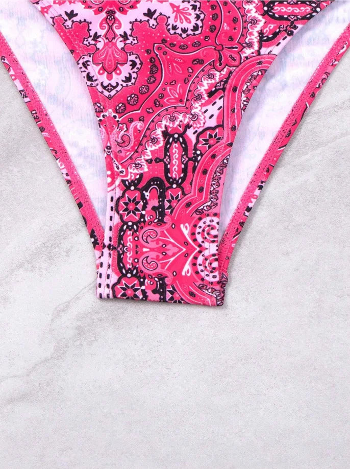 Push-Up Halter Bikini Set — Bow-Tie Top & Printed Side-Tie Bottoms | Women's Swimwear