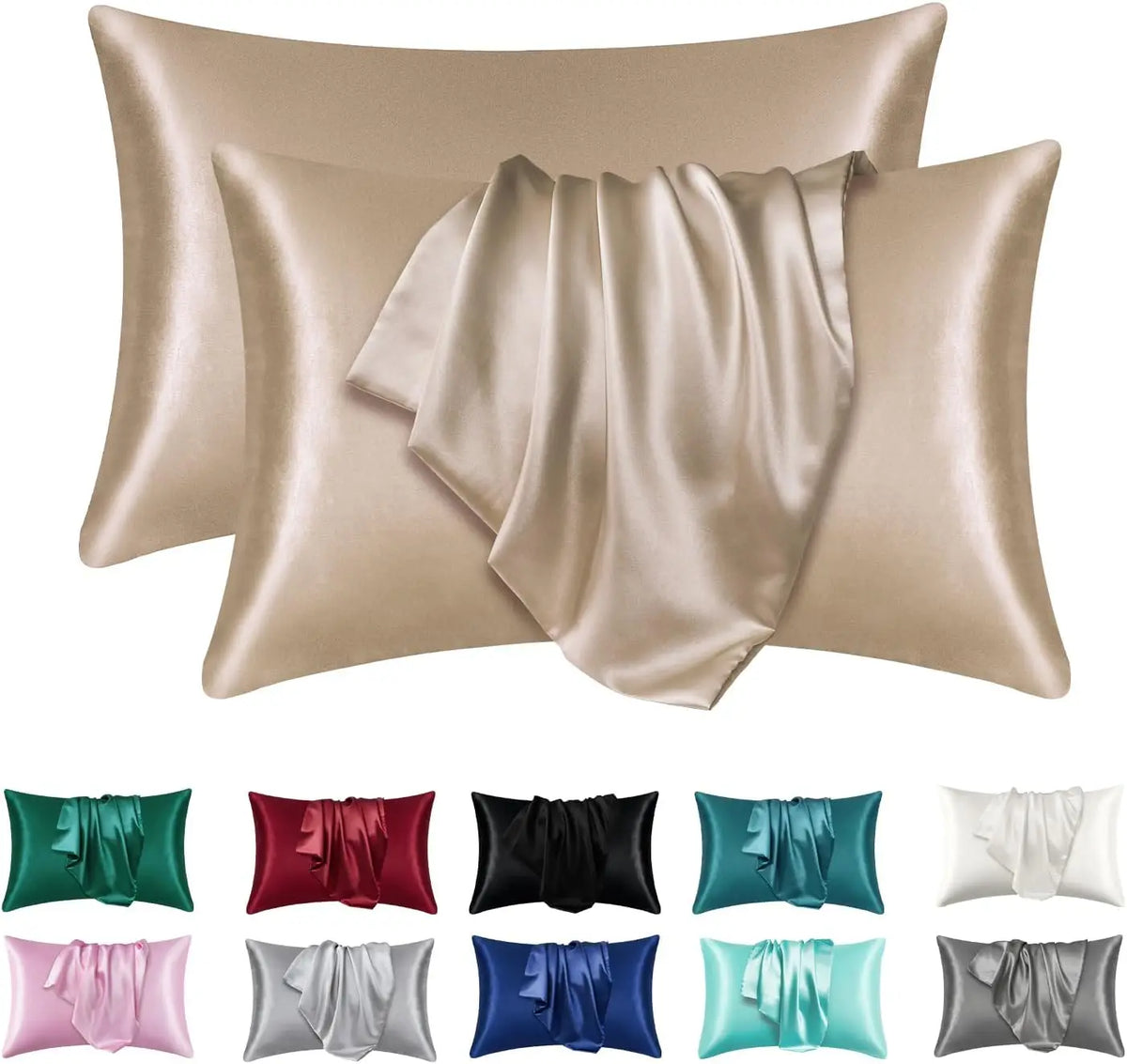 2-Pack Satin Pillowcases with Hidden Zipper, USA Sizes