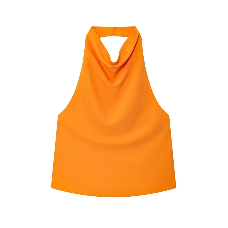 Satin Halter Cowl-Neck Backless Top — Women's Camisole